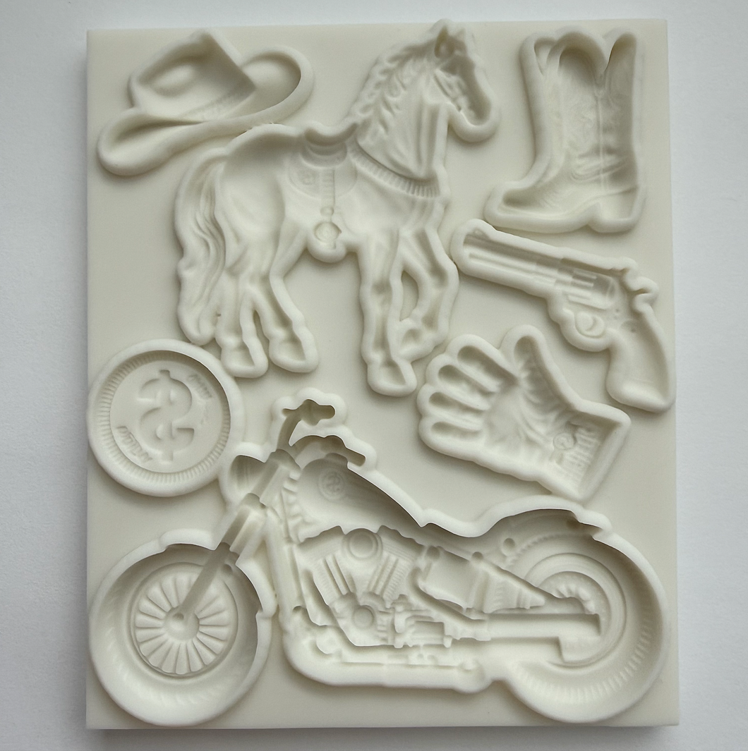COWBOY THEME MOLD (Hat, Horse, Boots, Gun, Bike, Glove)