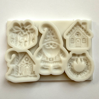 CHRISTMAS VARIETY MOLD - Santa, Present, Wreath, Gingerbread House