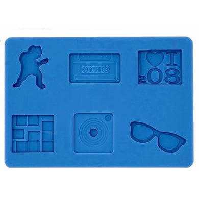 RETRO 80S THEME MOLD - SUNGLASSES, AUDIO CASSETTE, GAMEPAD, ROCK FIGURE - Shapem