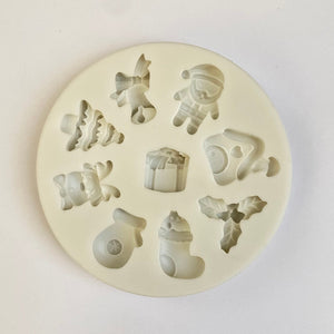 CHRISTMAS VARIETY MOLD - MITTEN, SOCK, PINE TREE, SANTA, DEER, GIFT BOX