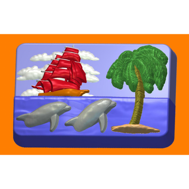 OCEAN THEME MOLD - Dolphins, Palm Tree & Boat