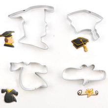 Load image into Gallery viewer, GRADUATION COOKIE CUTTER 4 PIECE SET - HAT, GOWN, DIPLOMA - Shapem