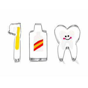 DENTIST THEME COOKIE CUTER SET - TOOTH, TOOTHBRUSH & TOOTHPASTE - Shapem