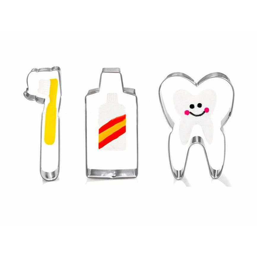 DENTIST THEME COOKIE CUTER SET - TOOTH, TOOTHBRUSH & TOOTHPASTE - Shapem