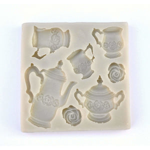 TEA PARTY MOLD - TEA POT, CUPS & ROSES - Shapem