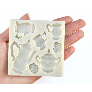 TEA PARTY MOLD - TEA POT, CUPS & ROSES - Shapem