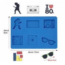Load image into Gallery viewer, RETRO 80S THEME MOLD - SUNGLASSES, AUDIO CASSETTE, GAMEPAD, ROCK FIGURE - Shapem