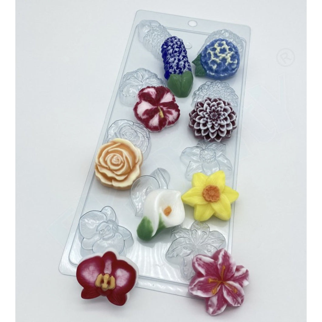 FLORAL ASSORTMENT MOLD - 9 CAVITY - PEONY, ROSE & MORE - Shapem